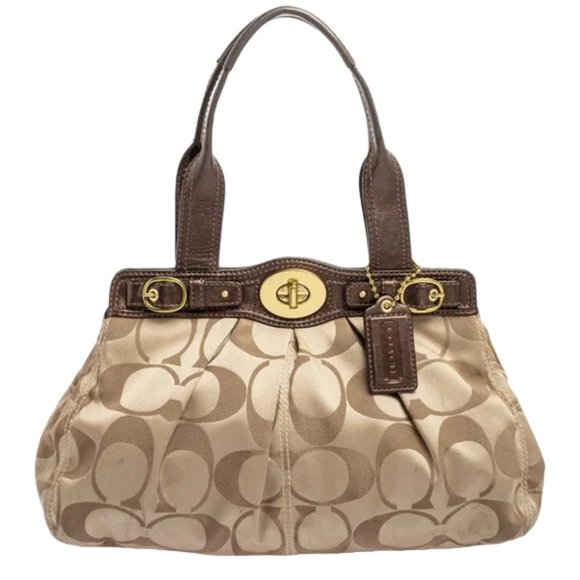 Coach Garnet Large Signature C Jacquard Khaki And Bronze Shoulder Satchel - Picture 3 of 8